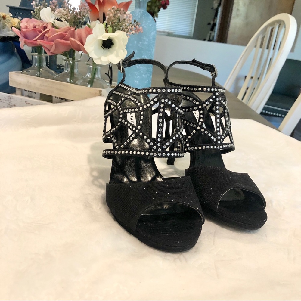 Caparros Poet black glimmer heels